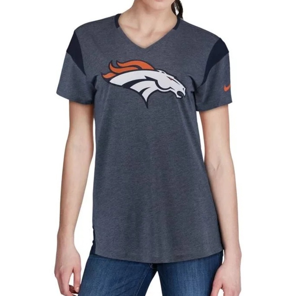 Nike Fan Women’s Denver Broncos V-Neck T-Shirt - Heathered Navy - L - NWT